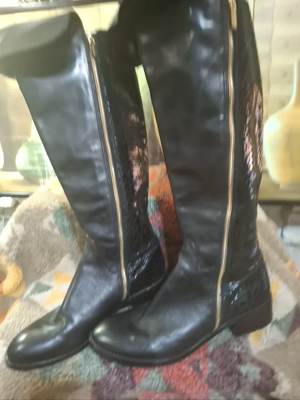 Michael Kors Black Over-the-Knee Zip-Front Riding Boots
